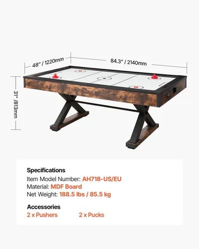 Miniatura 7 de VEVOR Mesa de hockey de aire de 84 pulgadas, juego de mesa de arcada para interiores con 2 empujadores, 2 discos, marcador electrónico, patas