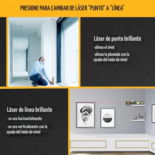 Miniatura 7 de PREXISO Nivel láser 2 en 1 de 12 pulgadas de nivel de burbuja con luz, punto de alineación de 100 pies y línea de nivelación de 30 pies, herramienta