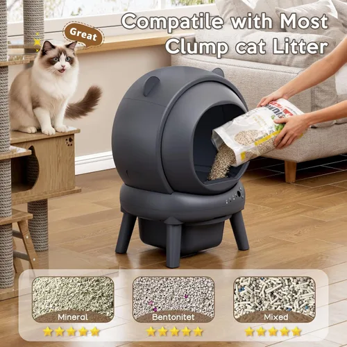 Miniatura 11 de Caja de arena automática, caja de arena autolimpiante con control de aplicación, gran capacidad para múltiples gatos, control de ruido y olor