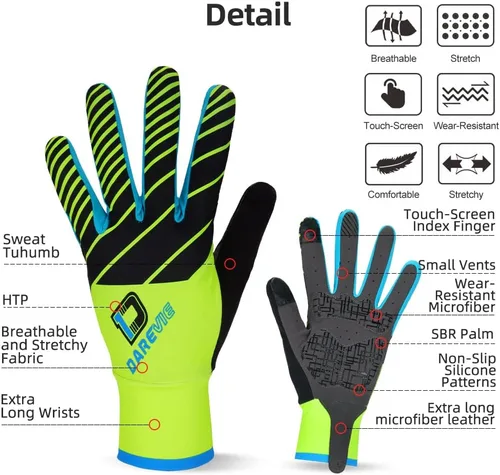 Miniatura 3 de Darevie Guantes de ciclismo, guantes de ciclismo para hombres y mujeres, con pantalla táctil, guantes de bicicleta de montaña con dedo completo