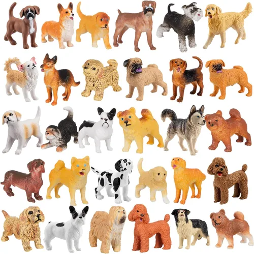 Zhanmai Juego de 32 mini figuras de perro, figuras realistas de animales de cachorro, juego de raza de plástico pintado a mano, recuerdos de fiesta