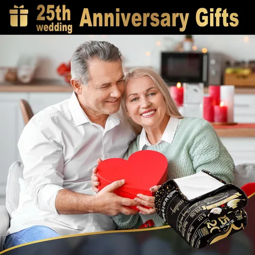 Miniatura 6 de elseven Regalo de boda de 25 aniversario para ella, 25 aniversario para parejas, esposa, marido, mejor manta de regalo de aniversario, manta de 60 x
