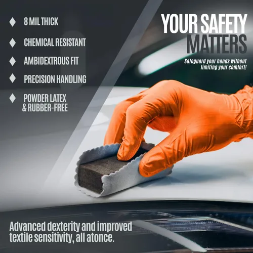 Miniatura 3 de MED PRIDE Maxx Strength - Guantes industriales de nitrilo naranja, 8 mil de grosor, textura de diamante, desechables, resistentes, resistentes a