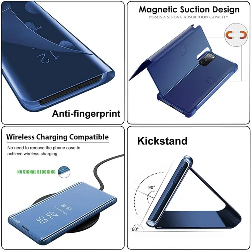 Miniatura 5 de Funda para Huawei P40, funda de espejo abatible con función de soporte, PC/PU translúcida transparente a prueba de golpes, funda protectora