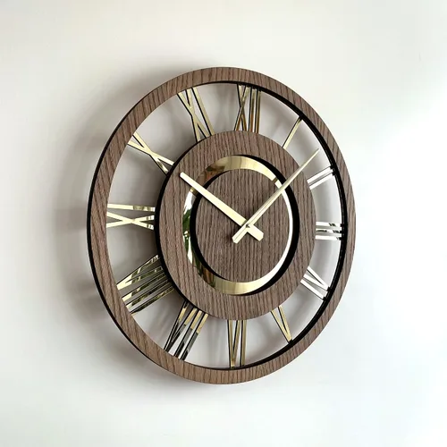 Miniatura 6 de Reloj de pared moderno con números romanos dorados, funciona con pilas, silencioso, sin tictac, diseño minimalista para cualquier habitación, reloj