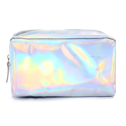 Bolsa de maquillaje holográfica de piel sintética, bolsa de cosméticos, impermeable, organizador de artículos de tocador, bolsa para bolígrafos para
