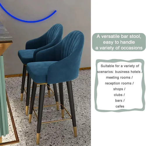 Miniatura 5 de Juego de 2 sillas de bar giratorias de terciopelo, taburetes altos con respaldo curvo y reposapiés, taburetes Altos para el hogar, Pub, cocina