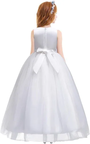 Miniatura 2 de Vestido maxi de tul para niñas con tutú y flores de encaje, largo hasta el piso, para boda, dama de honor, fiestas