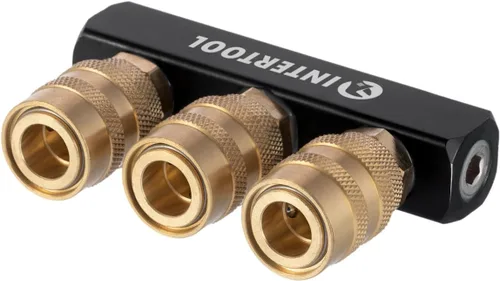 Miniatura 3 de INTERTOOL Colector divisor de aire de 3 vías, 1/4" NPT, conectores de acoplamiento rápido de latón, bloque recto PT08-1855