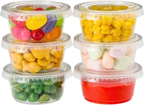 Miniatura 2 de [2 oz- 100 juegos] Vasos de plástico transparente con tapas, tazas de soufflé sin BPA