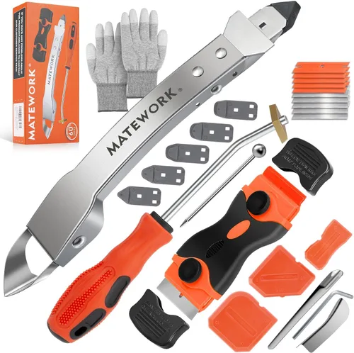 Kit de herramientas de calafateo, juego de herramientas de calafateo de acero inoxidable Matework con guantes resistentes al corte, raspador, Kit de