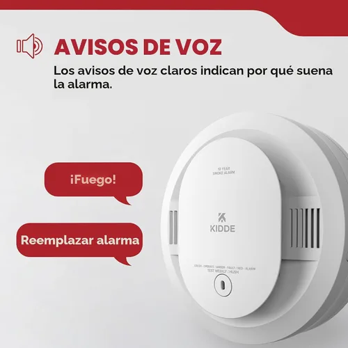 Miniatura 3 de Kidde Detector de humo, funciona con batería de 10 años, con alertas de voz, luces LED de estado, alarma de 85 dB, 5 pulgadas, 20SD10-V, 1 paquete