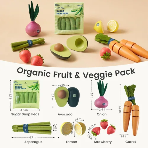 Miniatura 6 de Tiny Land Juego de Verduras y Frutas de Madera Orgánica – 7 Piezas de Comida de Simulación para Niños, Juguete de Cocina Montessori para Niños