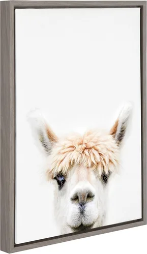 Miniatura 2 de Kate and Laurel Sylvie Alpaca Bangs - Lienzo enmarcado para pared, diseño de retrato de animales por Amy Peterson, 18 x 24 pulgadas, gris 2-Gris