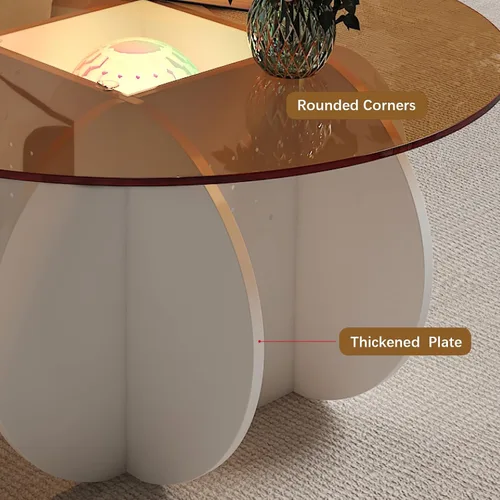 Miniatura 4 de HedoAjim Mesa de centro redonda LED con parte superior de cristal, mesa central con almacenamiento para sala de estar, espacios pequeños, oficina