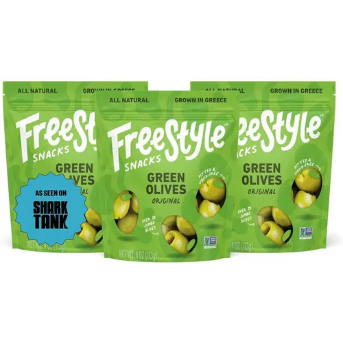 Miniatura 10 de Freestyle Snacks Paquetes de Aperitivos de Oliva - Como se ve en Shark Tank - Olivas verdes y Kalamata frescas sin hueso, tamaño jumbo, cultivadas