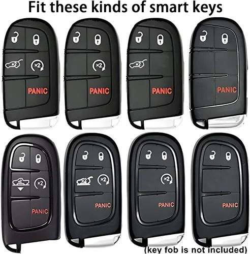 Miniatura 2 de Compatible con Jeep Key Fob Funda con llavero de cuero TPU suave protección para llave Grand Cherokee Renegade Chrysler 200 300 Dodge RAM Durango
