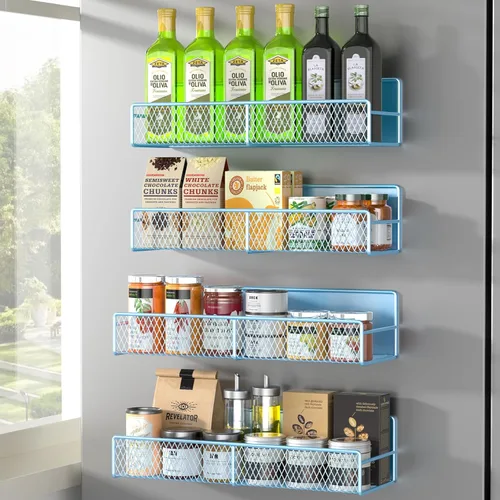 Miniatura 36 de Estante magnético para especias para refrigerador, paquete de 7 estantes magnéticos fuertes 100% de metal, organizador de especias con soporte