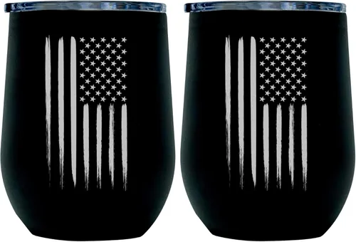 Miniatura 7 de Military Gift Shop Vaso de vino aislado al vacío con la bandera estadounidense para exteriores, con tapa, vidrio de acero inoxidable de 12 onzas