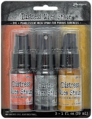 Miniatura 2 de Tim Holtz Mica Stain 2021 Halloween - Set #1 y set #2 - Jack-O-Lantern, tumba vacía, vela parpadeante, caldero burbujeante, escoba torcida