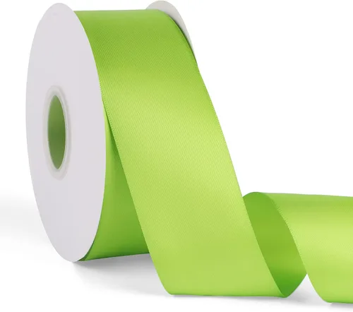 Miniatura 52 de Cinta de satén verde manzana de doble cara de 1-1/2 pulgadas x 50 yardas, cinta continua de poliéster de alta densidad para envolver regalos, bodas