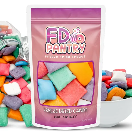 Miniatura 2 de Dulce Crujiente de Air Taffy Liofilizado - Variedad de Sabores de Frutas, 3.5 oz Fresa, Melón, Cereza, Frambuesa, Naranja, Uva, Misterio Snack