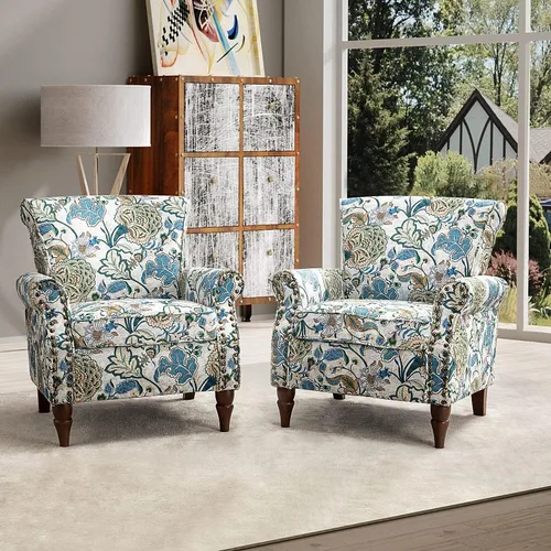 Miniatura 13 de HULALA HOME Silla moderna con respaldo de alas con patas de madera y cojín extraíble, cómodo sillón tapizado con ribete de cabeza de clavo, sofá
