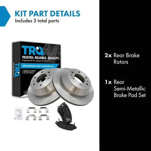 Miniatura 3 de TRQ Juego de pastillas de freno semimetálicas traseras y rotores compatibles con Chevrolet Trailblazer 02-06 Trailblazer EXT 04-06 SSR 02-07 GMC