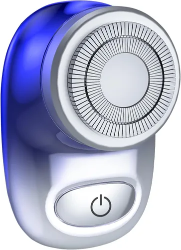 Mini afeitadora eléctrica, afeitadora eléctrica de tamaño de bolsillo para hombres y mujeres, recargable, fácil de usar con un botón, portátil, Azul