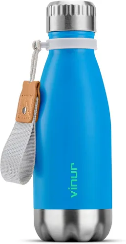 Miniatura 23 de VINUR Botella de agua para niños, 9 onzas, acero inoxidable, doble pared, aislada al vacío, botella de agua para la escuela, frasco en forma de cola