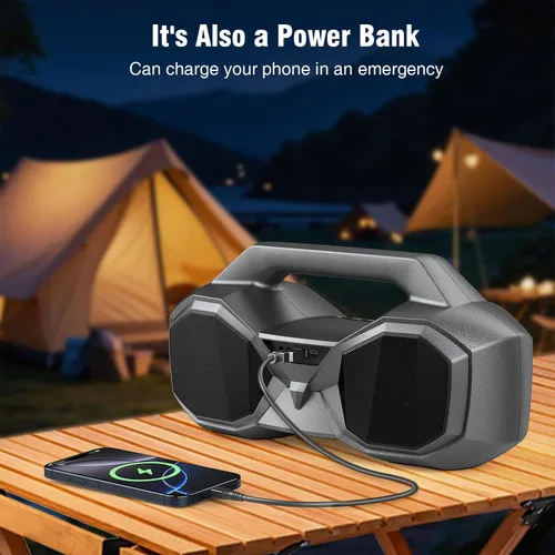 Miniatura 11 de KMAG Altavoz Bluetooth inalámbrico, altavoz de 80 W con graves más profundos, IPX7 impermeable, tiempo de reproducción de 20 horas, luces frías