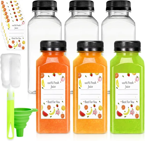 Miniatura 8 de Leaflai Botellas de jugo – Botellas de 8 onzas con tapas, 12 recipientes de plástico para jugo con tapas, recipientes de bebidas reutilizables