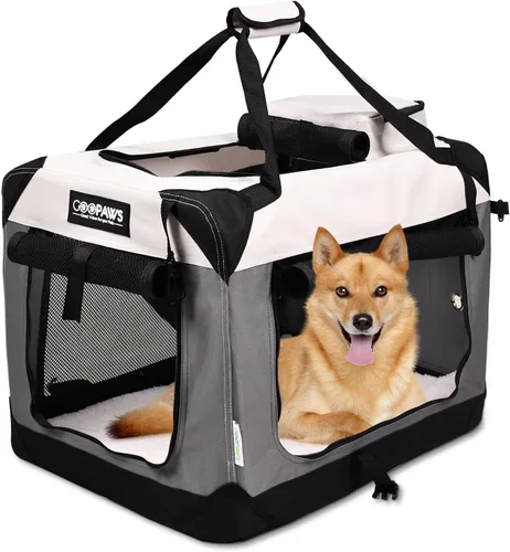 Miniatura 18 de JESPET Jaulas suaves para perros para mascotas, 3 puertas, plegables, con correas y tapete de forro polar para perros, gatos, conejos, uso