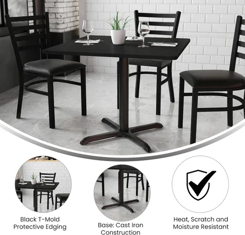 Miniatura 4 de Flash Furniture Juego de mesa de comedor laminada cuadrada de 5 piezas de 36 pulgadas, juego de comedor de restaurante con mesa, base en X y 4 Parte
