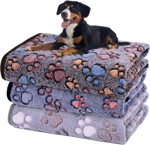 Miniatura 25 de Dono 1 paquete de 3 mantas para perros, manta de forro polar suave y esponjosa para mascotas, tapete cálido para dormir, diseño de huellas