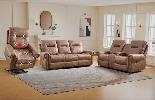 Miniatura 10 de EBELLO - Silla reclinable eléctrica con masaje y calor, sillón reclinable de tela suave para adultos, sofá reclinable individual acolchado, diseño
