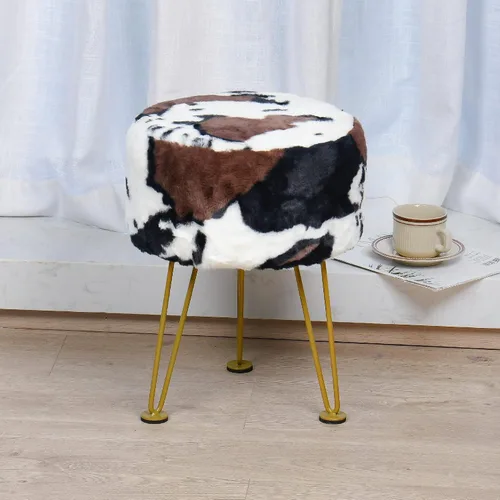 Miniatura 2 de Otomana de Piel Sintética con Estampado de Vaca 13"x13"x17" Asiento de Banco de Entrada Suave y Mullido Redondo Resistente Otomana de Acento Vaca