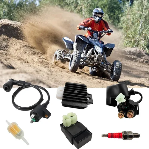 Miniatura 7 de Solenoide de arranque GY6 Bobina de encendido ATV Caja CDI de 6 pines DC Rectificador de 4 pines Juego de bujías para tao tao 50cc 70cc 90cc 110cc