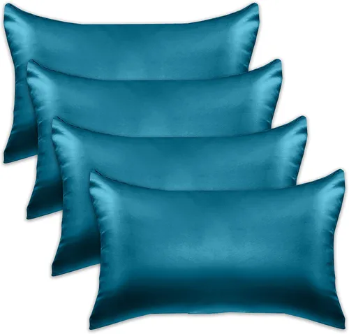 Miniatura 71 de Elegant Comfort Juego de 4 fundas de almohada de satén de viscosa refrescante con cierre de cremallera oculto, suave como la seda para el cuidado