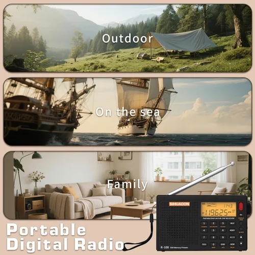 Miniatura 8 de XHDATA R108 Radio Portátil AM/FM/SW/LW/Airband Receptor de Onda Corta Radio Operado por Batería con Buena Recepción, Excelente Sonido Altavoz