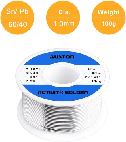 Miniatura 2 de AUSTOR Alambre de soldadura con núcleo de estaño de plomo 60-40 para soldadura eléctrica (100g, 1.0mm)