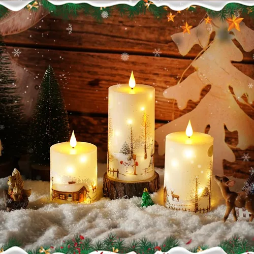 Miniatura 6 de Velas sin llama de Navidad con control remoto - Velas LED blancas y luces de cadena, juego de 3 con pilas (D3 x A4/5"/6") para decoración