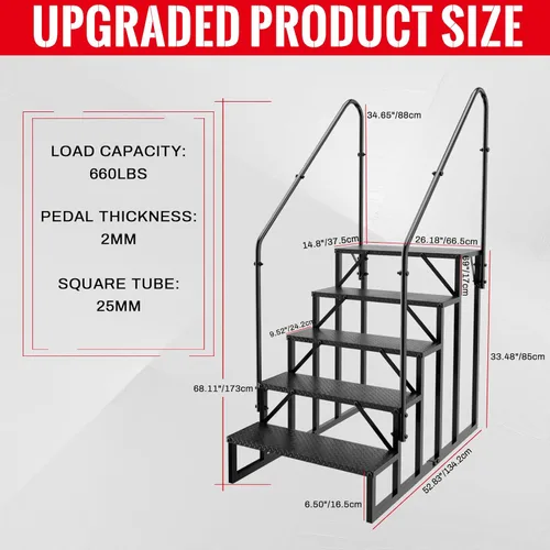 Miniatura 2 de Escalera de taburete de 5 escalones, peldaños para bañera de hidromasaje con pedales antideslizantes y 2 pasamanos, escaleras de RV al aire libre