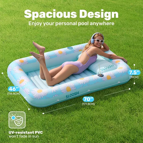 Miniatura 2 de SLOOSH Inflatable Tanning Pool Lounger Float, 70" x 46" Pool Floats Adult with Pillow, 4 in 1 Suntan Tub Raft Floatie,Sunbathing Bed Lounge for