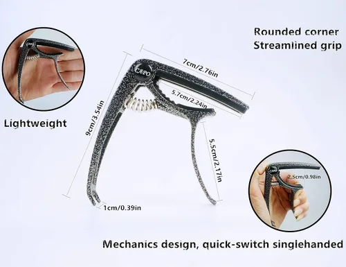 Miniatura 4 de Cejilla para guitarra, Cejilla ligera de aleación de zinc para guitarras acústicas y eléctricas, bajo, mandolina, banjo, ukelele (Negro plateado)