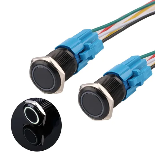 Miniatura 12 de Interruptor de botón con cierre de 0.630 in, anillo 3A, LED, 12V-24V, interruptor de botón de metal negro, carcasa de aluminio autobloqueante