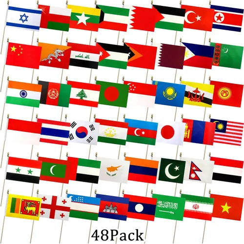 Miniatura 4 de Asia Asia 48 países banderas fijadas en palo de madera pequeña mini bandera de mano, 5x8 pulgadas