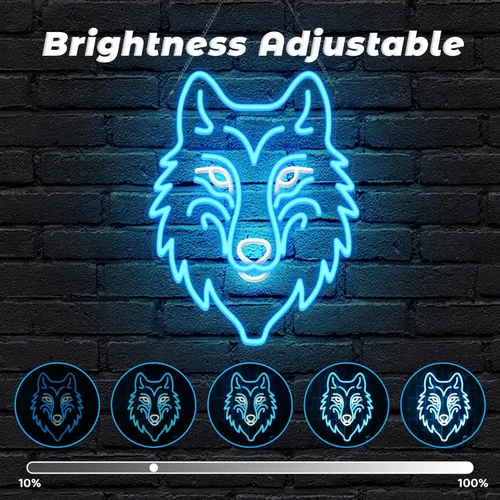 Miniatura 2 de CoolGift Mart Letrero de neón de lobo, luz LED regulable, decoración de pared de animales, regalo de Navidad, regalos de cumpleaños para niños
