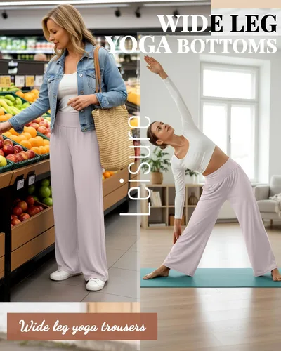 Miniatura 72 de Neer - Conjunto de 3 pantalones de yoga de pierna ancha para mujer - Pantalones deportivos cómodos, holgados, de cintura alta y casuales