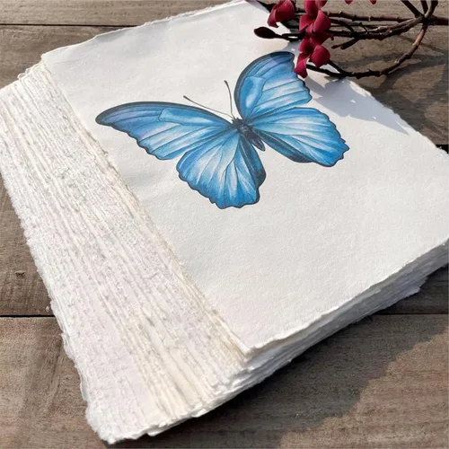 Miniatura 6 de Wanderings Papel hecho a mano A4 Crema para medios mixtos con borde envejecido - 8.25x11.7-150 GSM - 50 hojas de papel texturizado prensado en frío